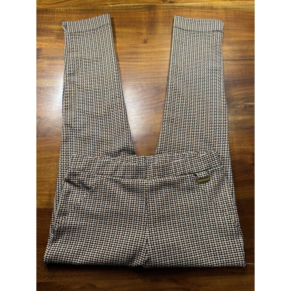 Adrienne Vittadini Red Houndstooth Pants S Womens Plaid Stretch Ankle Trousers